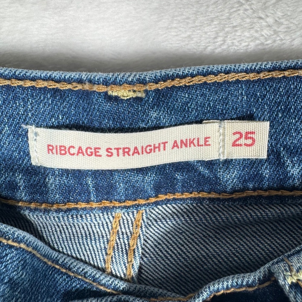 Levis Ribcage Straight Ankle Jeans Blue Denim Button Fly W25 L27 72693-0121 - Picture 5 of 10